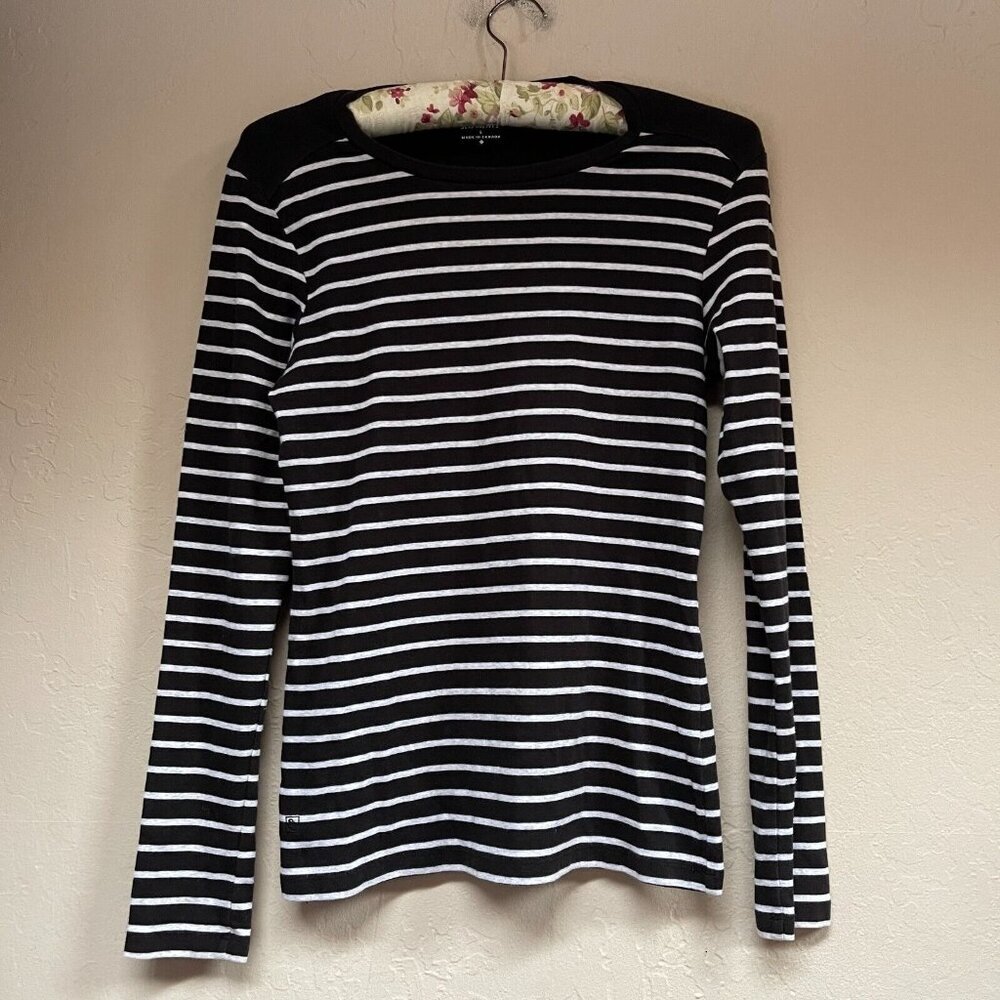 Seg'ments Women's Small Long Sleeve Pullover Top Cotton Blend Striped Black